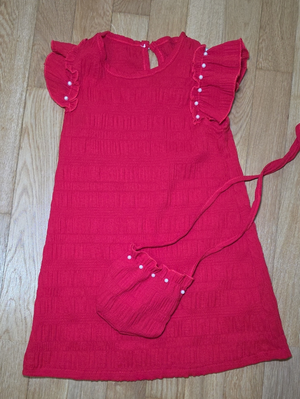 Red Girls' Ruffle Sleeve Dress with Matching Purse